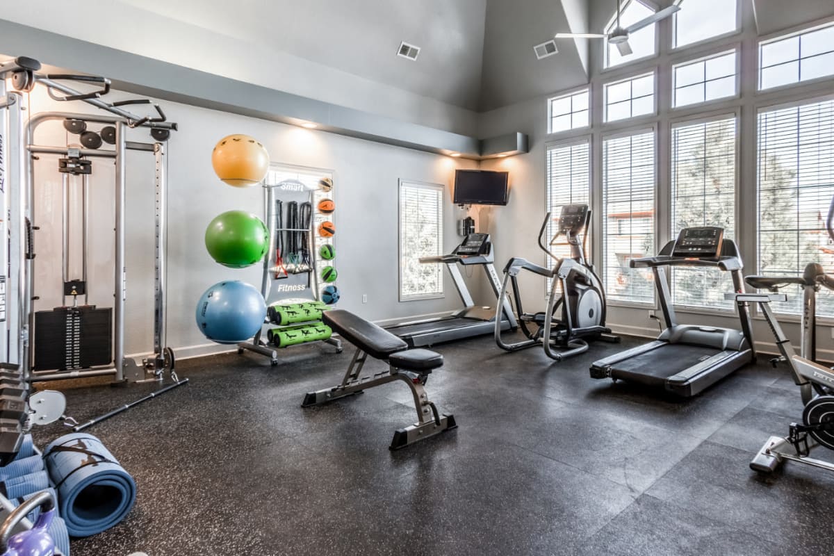 Fully equipped fitness center at The Links at Plum Creek in Castle Rock, Colorado