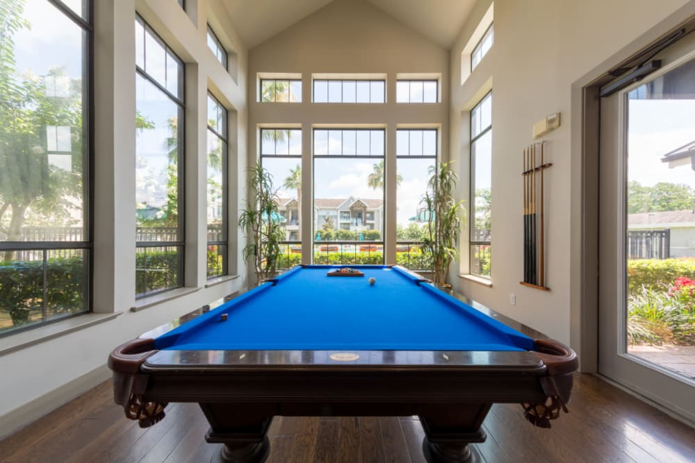 Pool table in community clubhouse at Marquis at Sugar Land in Sugar Land, Texas