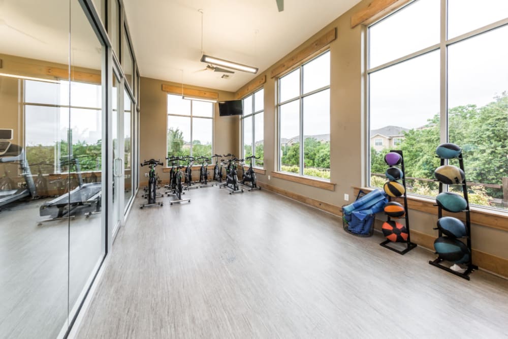Spin class area at Marquis at Canyon Ridge in Austin, Texas
