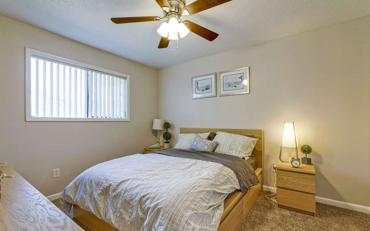 Model bedroom at Landmark Flats in Fayetteville, North Carolina