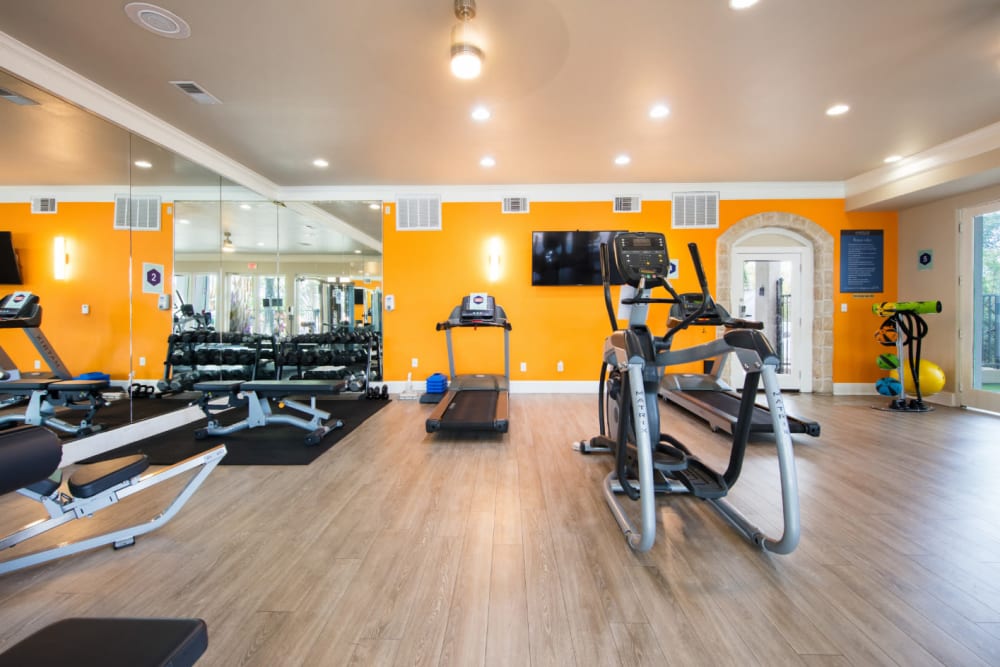 Fully equipped fitness center at Marquis at Treetops in Austin, Texas