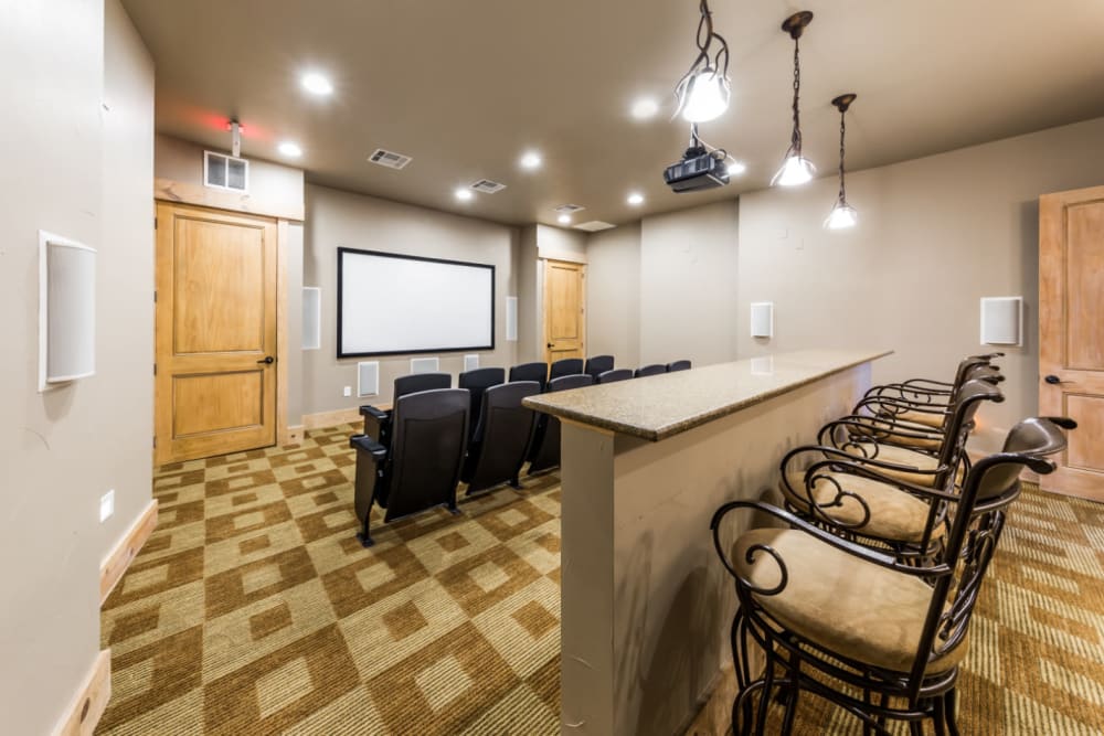 Private community theater at Marquis at Canyon Ridge in Austin, Texas