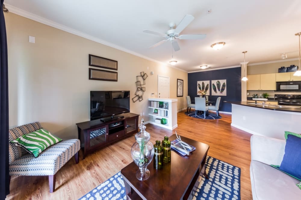 Open living and dining area floor plan at Marquis at Canyon Ridge in Austin, Texas