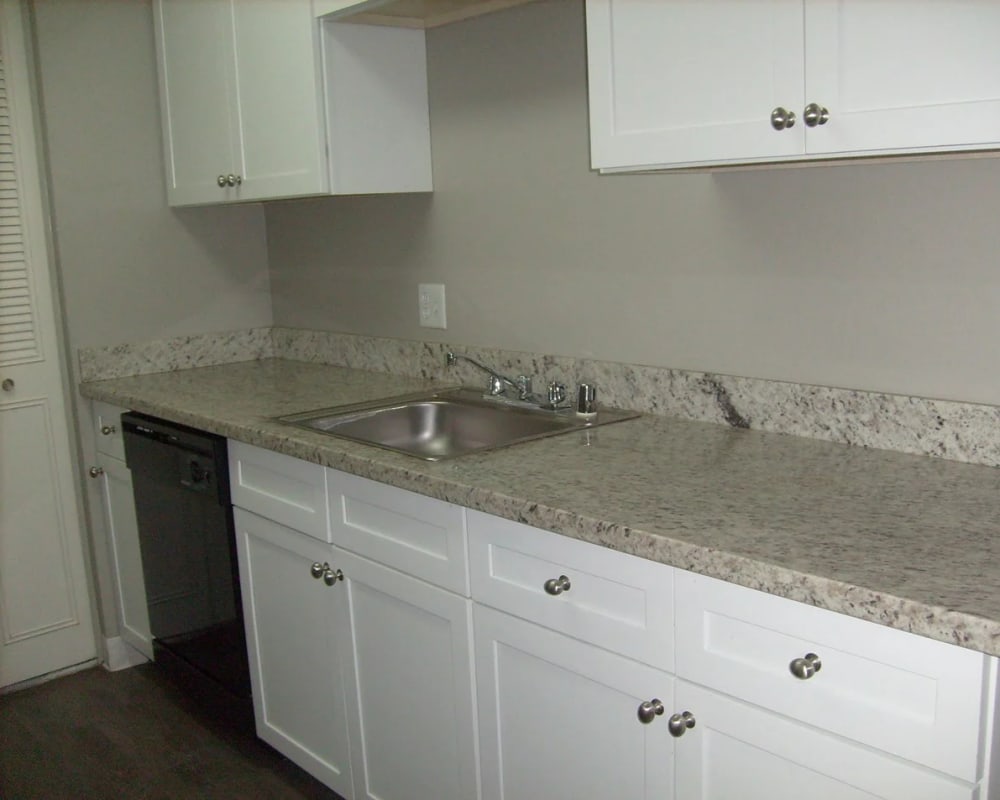 Kitchen with stainless-steel sink at  Park Place Apartments in Roseville, California