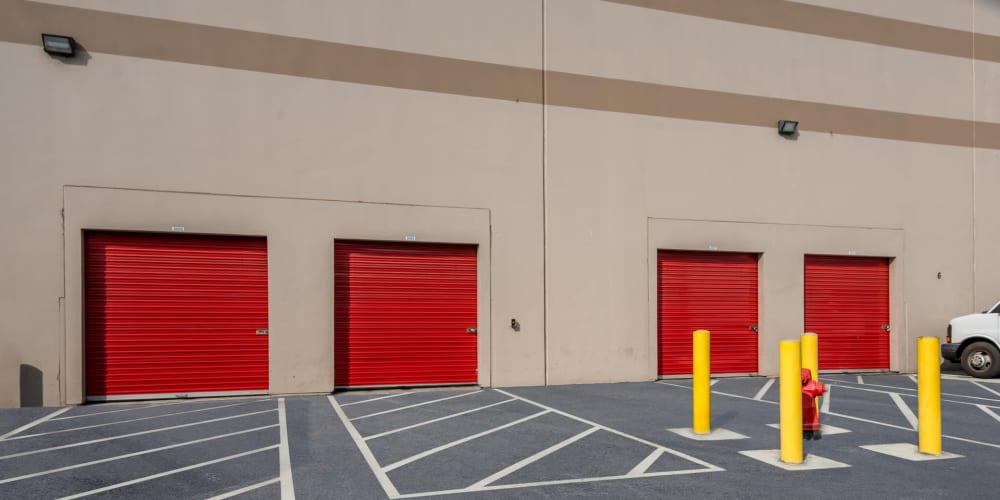 Outdoor storage units with drive-up access at StorQuest Self Storage in Carson, California