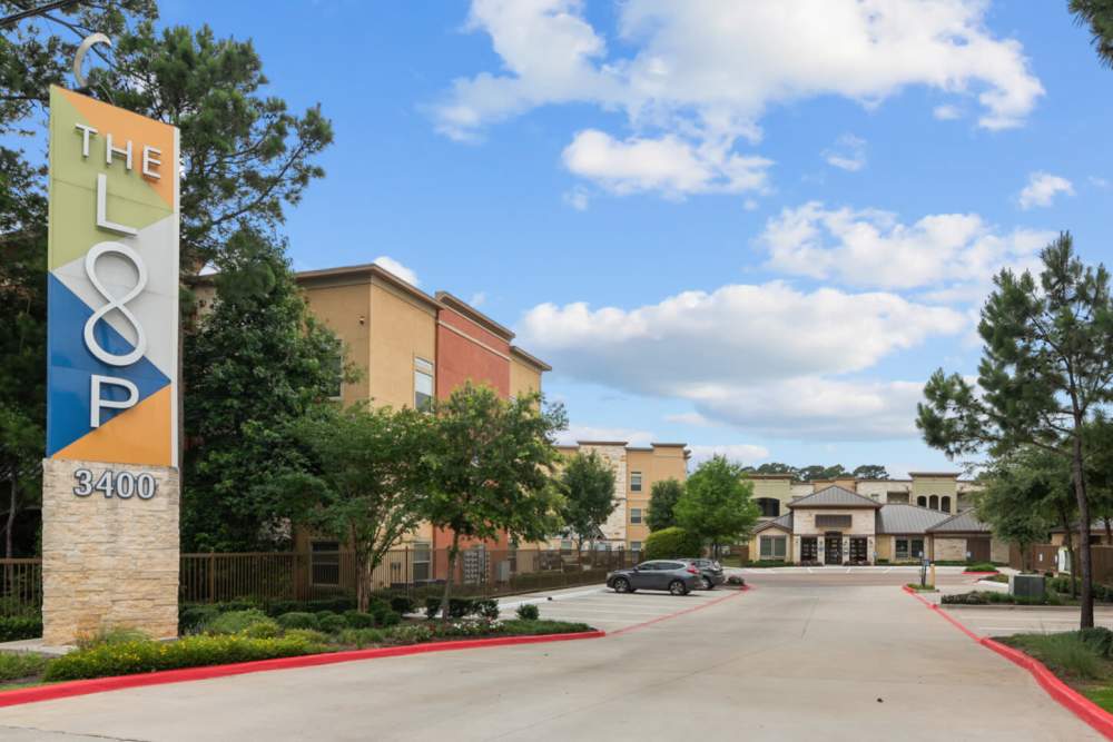 Community signage at The Loop in Conroe, Texas