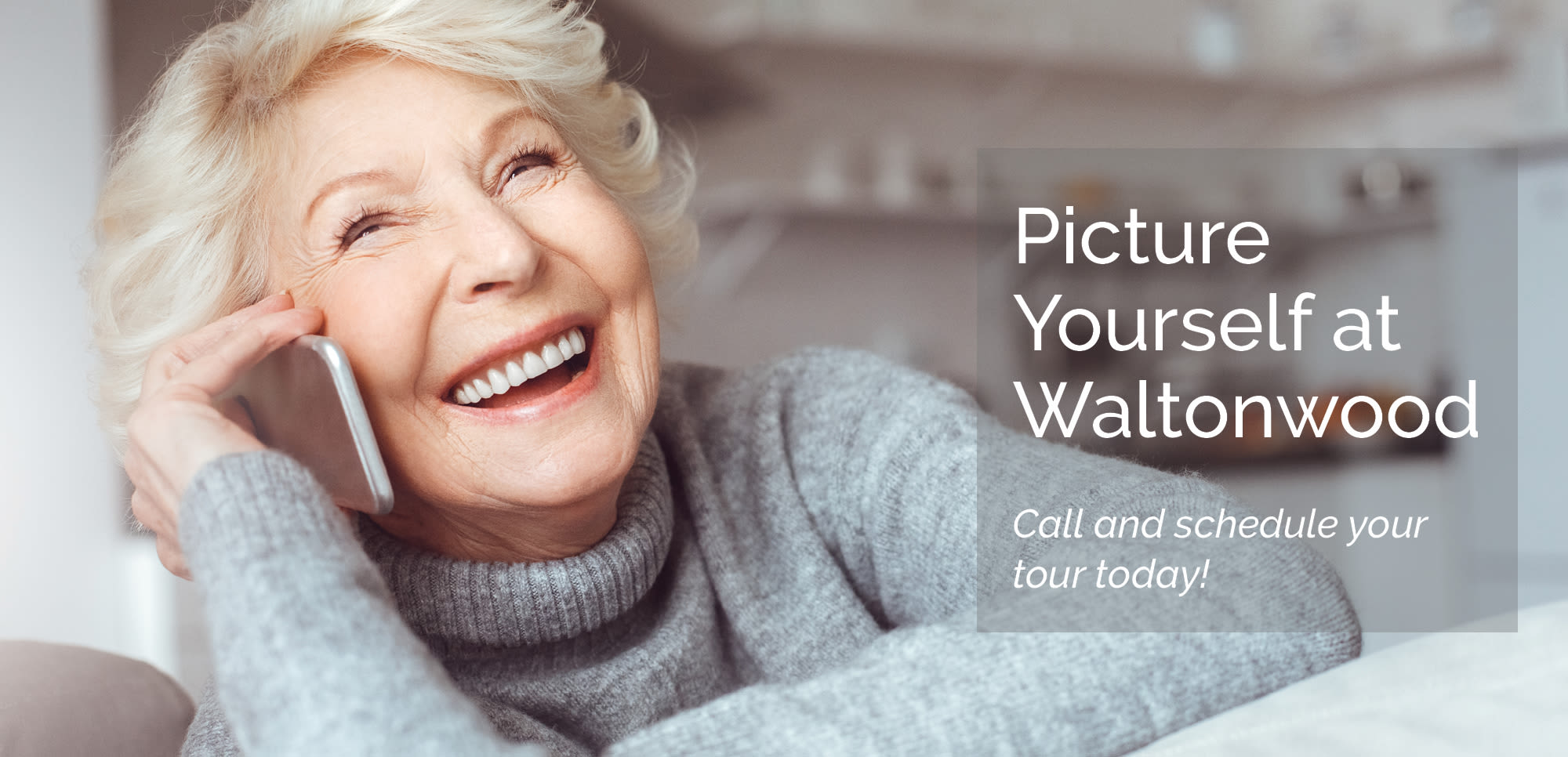 Woman on phone at Waltonwood.