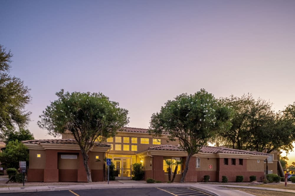 Sunset main exterior of Alante at the Islands in Chandler, Arizona