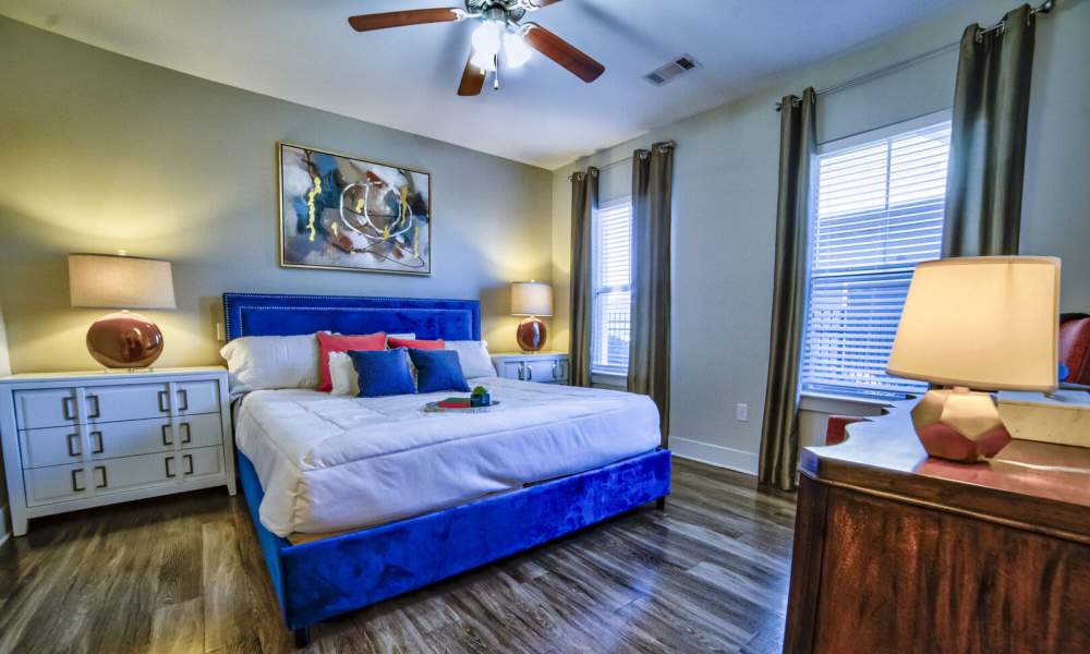 Model bedroom with lots of light Avonlea Creekside in Marietta, Georgia