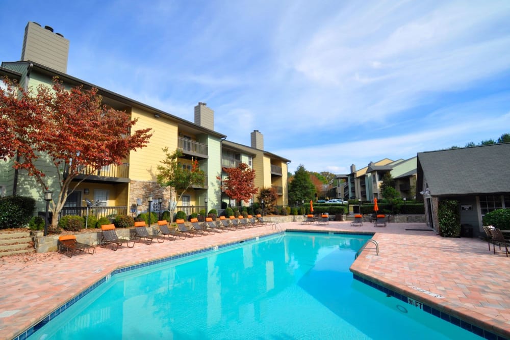 A resort-style swimming pool at Goldelm at The Views in Asheville, North Carolina