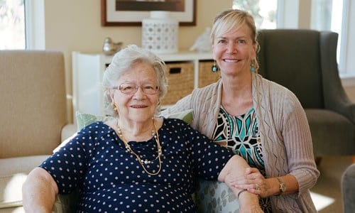 A resident and her daughter at Merrill Gardens. 