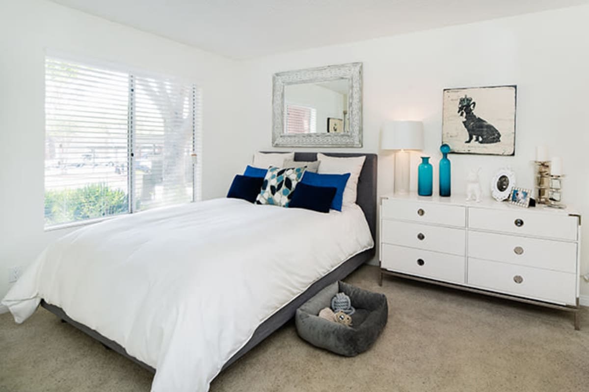 A bright and open bedroom at River Ranch, Simi Valley, California