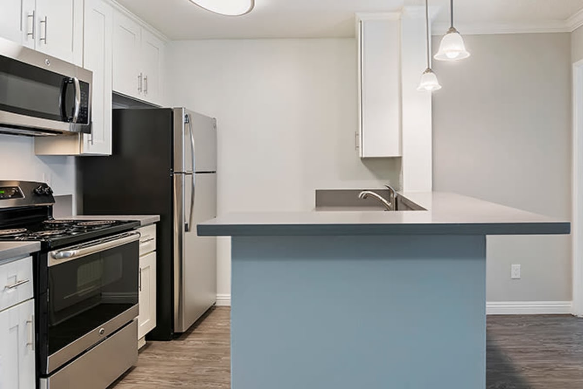 Kitchen with modern appliances at Westside Terrace, Los Angeles, California