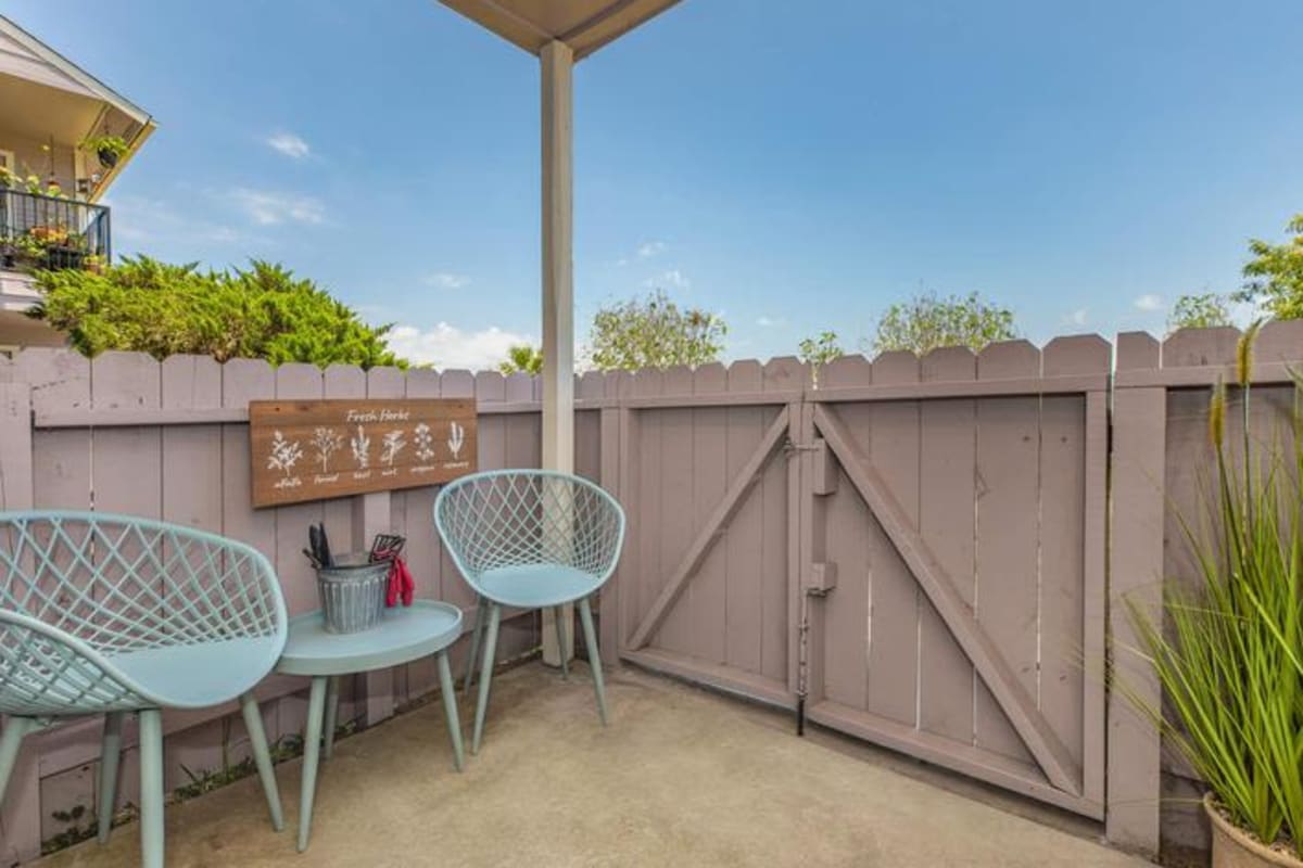 A private patio at Water's Edge in Corpus Christi, Texas