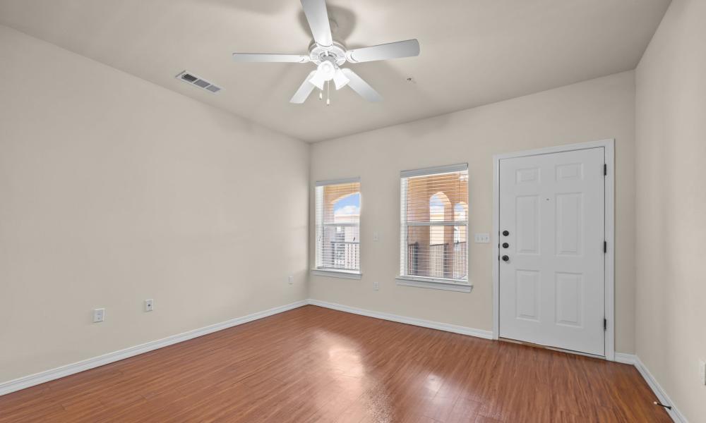 Modern apartment with ceiling fan at Las Torres Apartments in El Paso, Texas