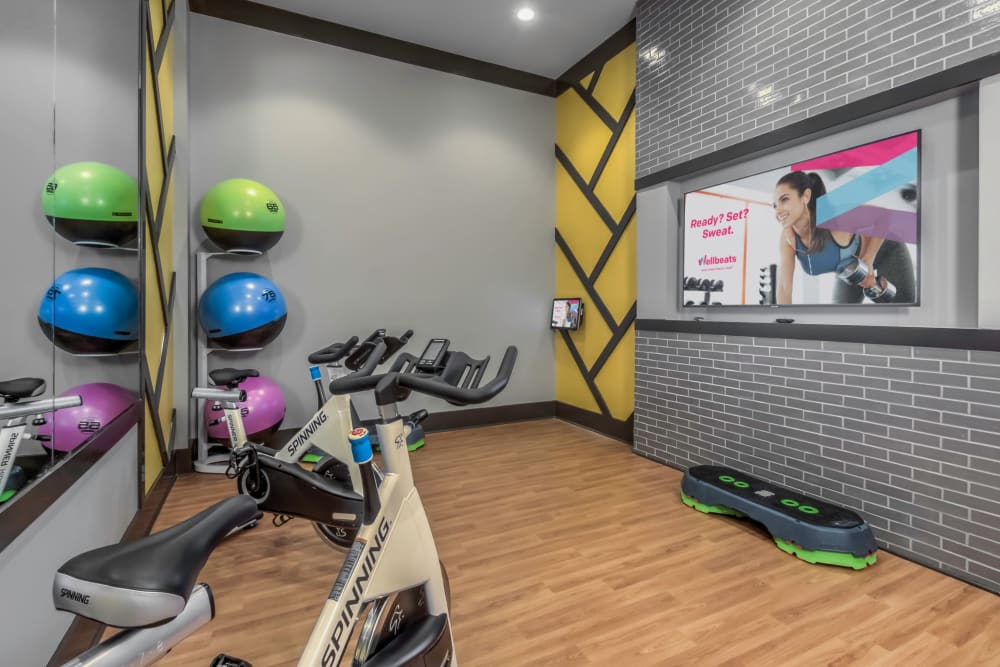 Very well-equipped onsite fitness center at The Palmer in Charlotte, North Carolina