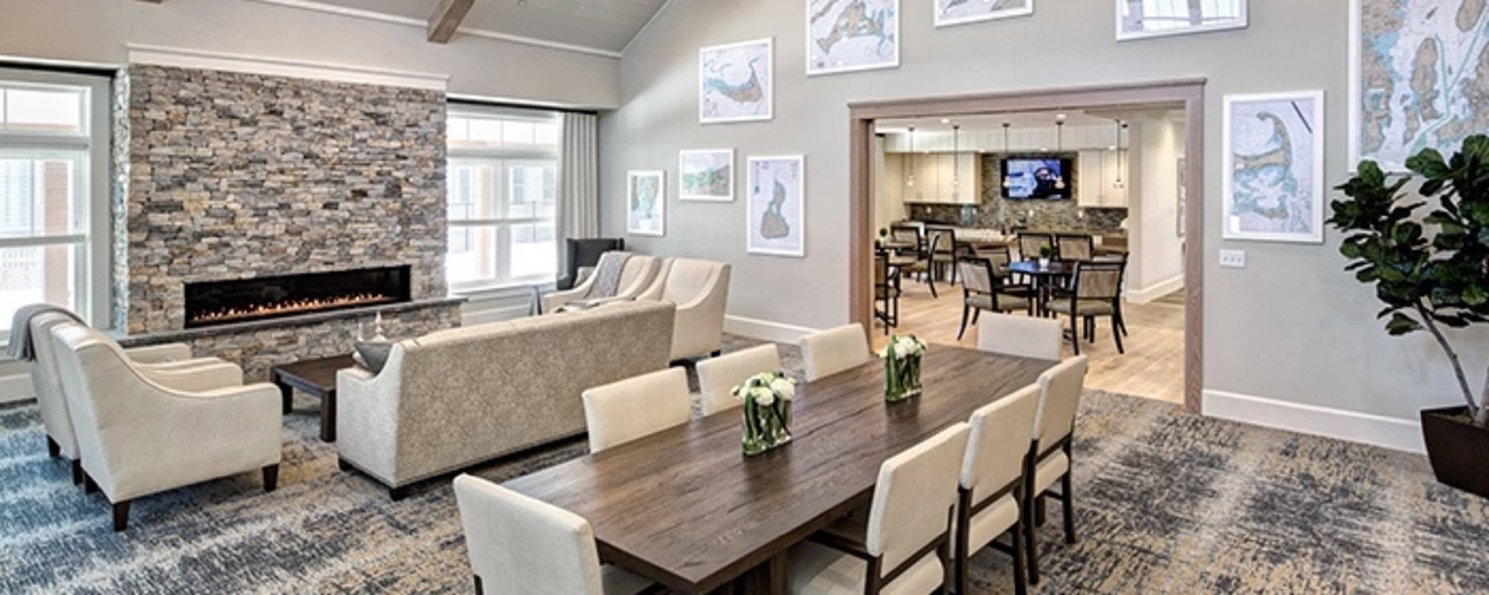 Beautiful clubhouse lounge area at Maplewood at Brewster in Brewster, Massachusetts