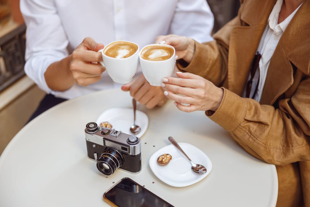 Residents at a coffee shop near Mission Apartments in San Diego, California