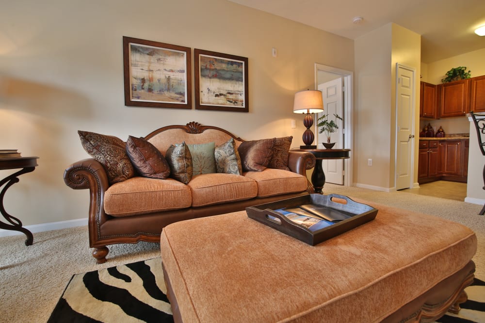 Spacious model living room at The Heights at McArthur Park in Fayetteville, North Carolina