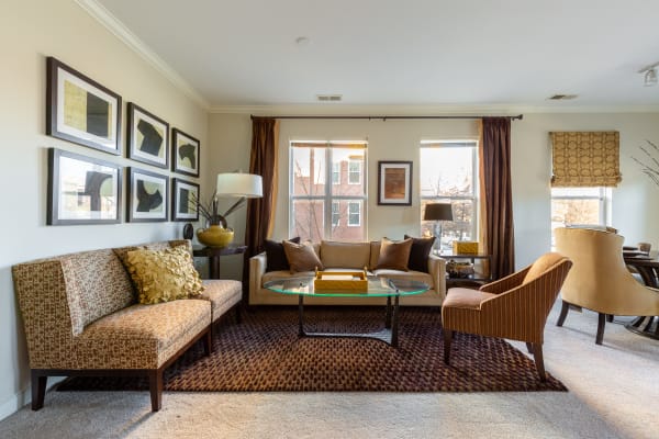 A furnished apartment living room at Mode at Hyattsville in Hyattsville, Maryland