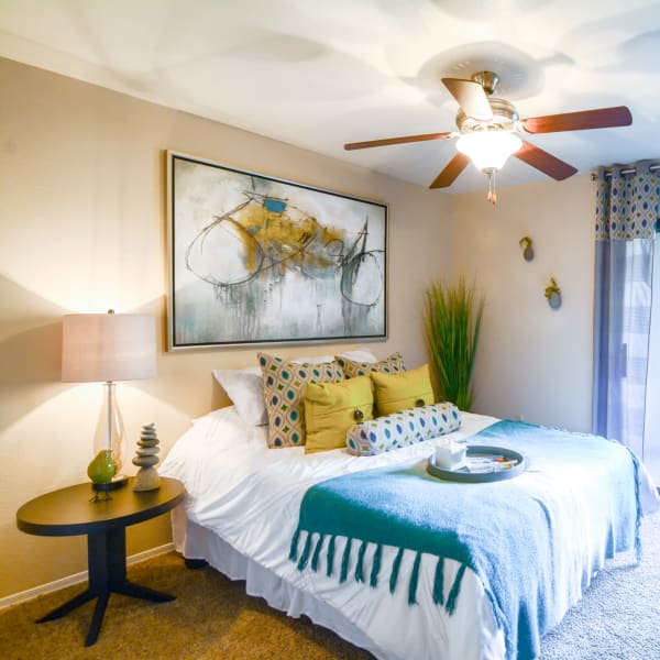 Well lit bedroom at The Palms on Scottsdale in Tempe, Arizona