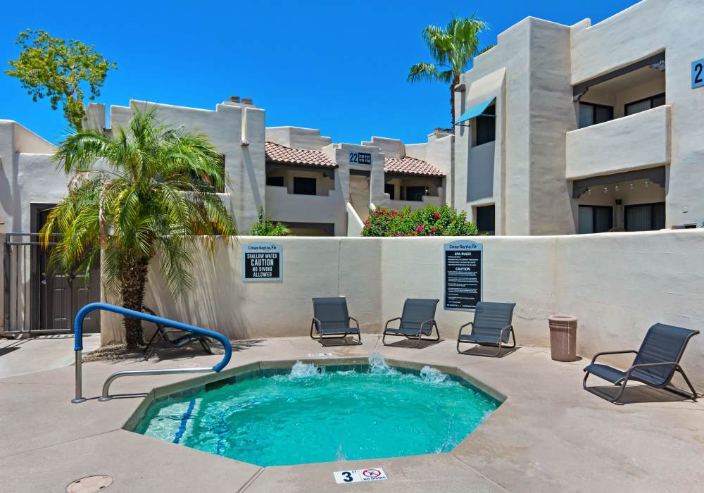 Community spa at Casa Santa Fe Apartments in Scottsdale, Arizona