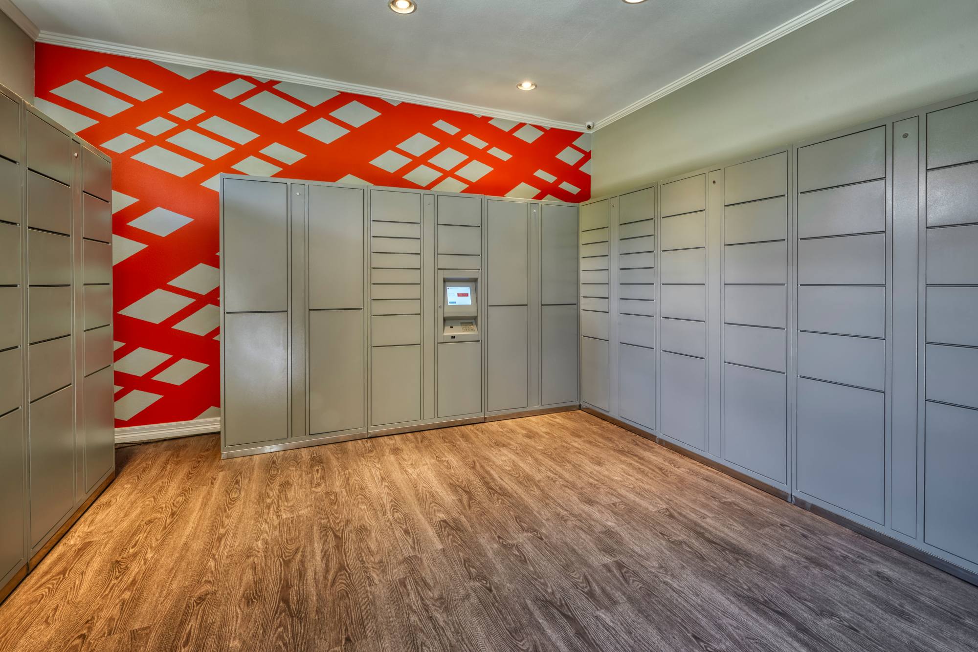 Many sizes of secure lockers in the package room at Hawthorne Hill Apartments in Thornton, Colorado