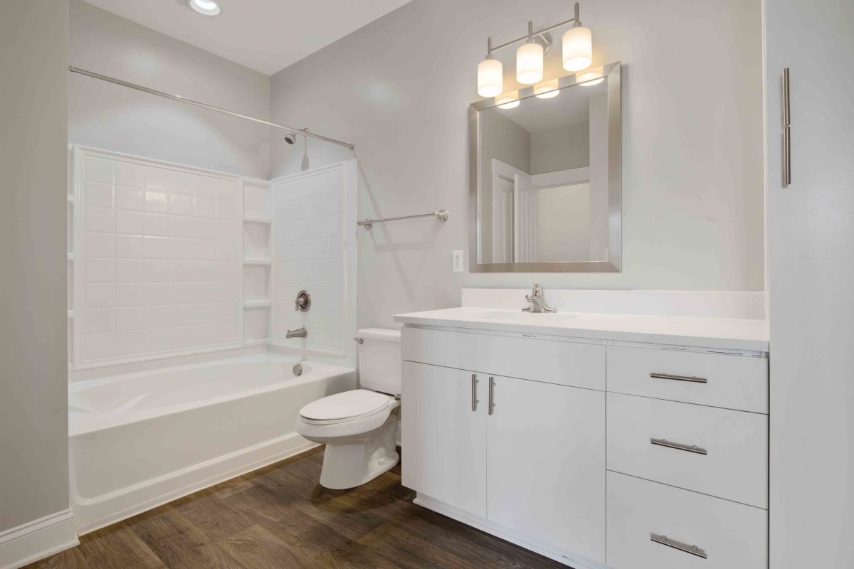 Apartment bathroom at The Apartments At Blakeney in Charlotte, North Carolina