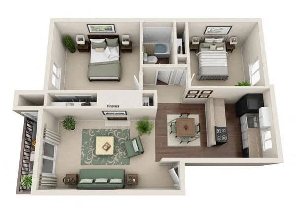 View 2 Bedroom Floor Plan at Copperstone Apartment Homes in Everett, Washington