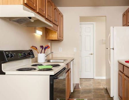 Bright, modern kitchen at Newcastle Apartments in Rochester, New York