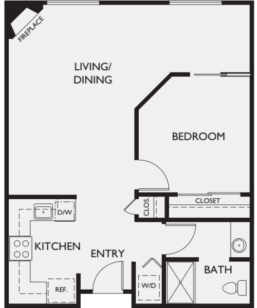 One bedroom floor plans at The Bellettini in Bellevue, Washington