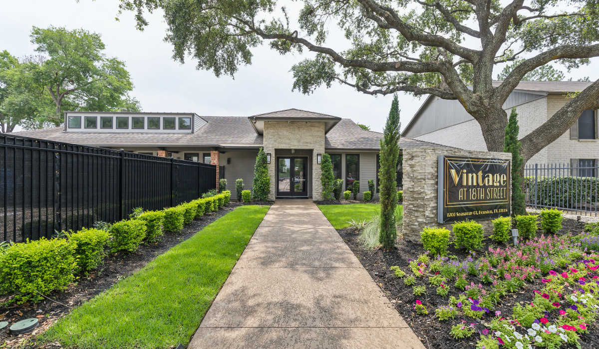 Beautiful apartment exterior at Vintage at 18th Street in Houston, Texas