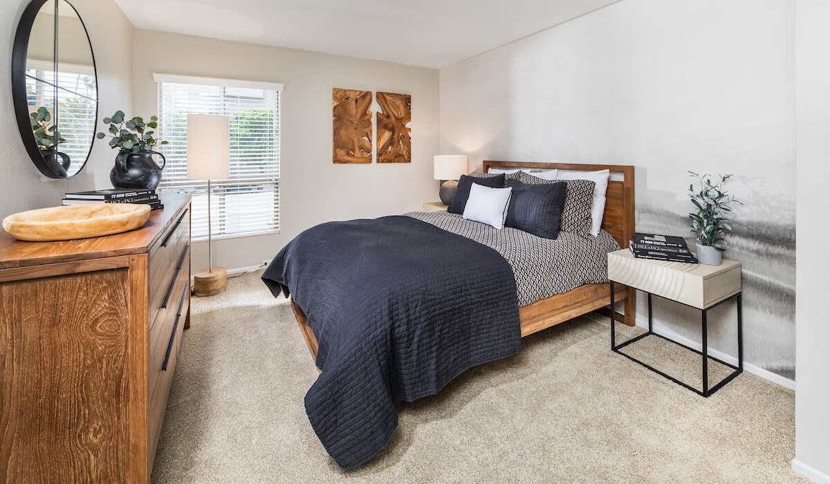 Bedroom with a window at Plaza at Sherman Oaks in Sherman Oaks, California