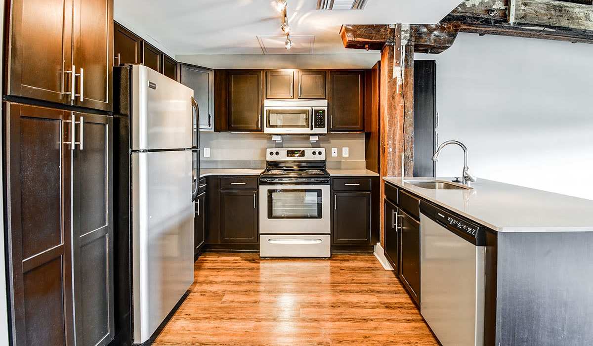 Kitchen at Boury Lofts in Wheeling, West Virginia