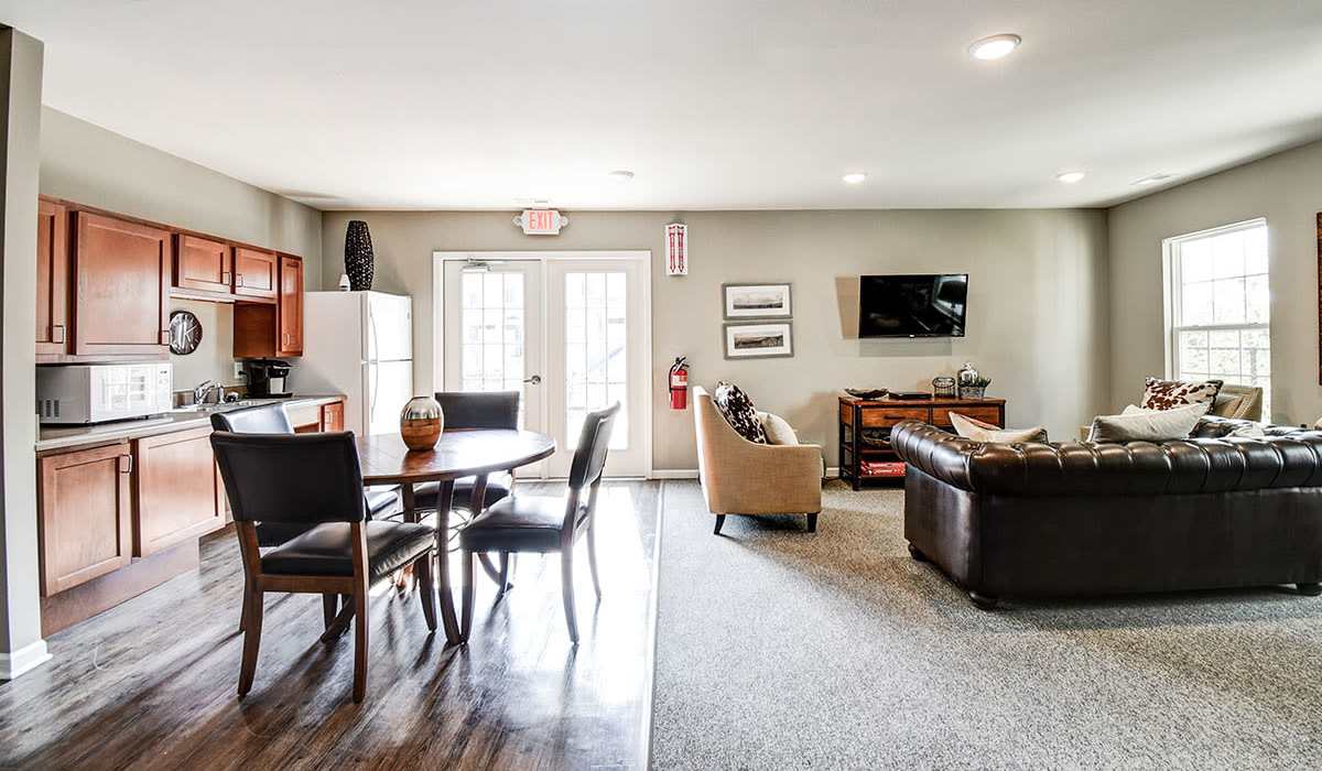 Bright living room of a community at McCormick Greene in Sistersville, West Virginia