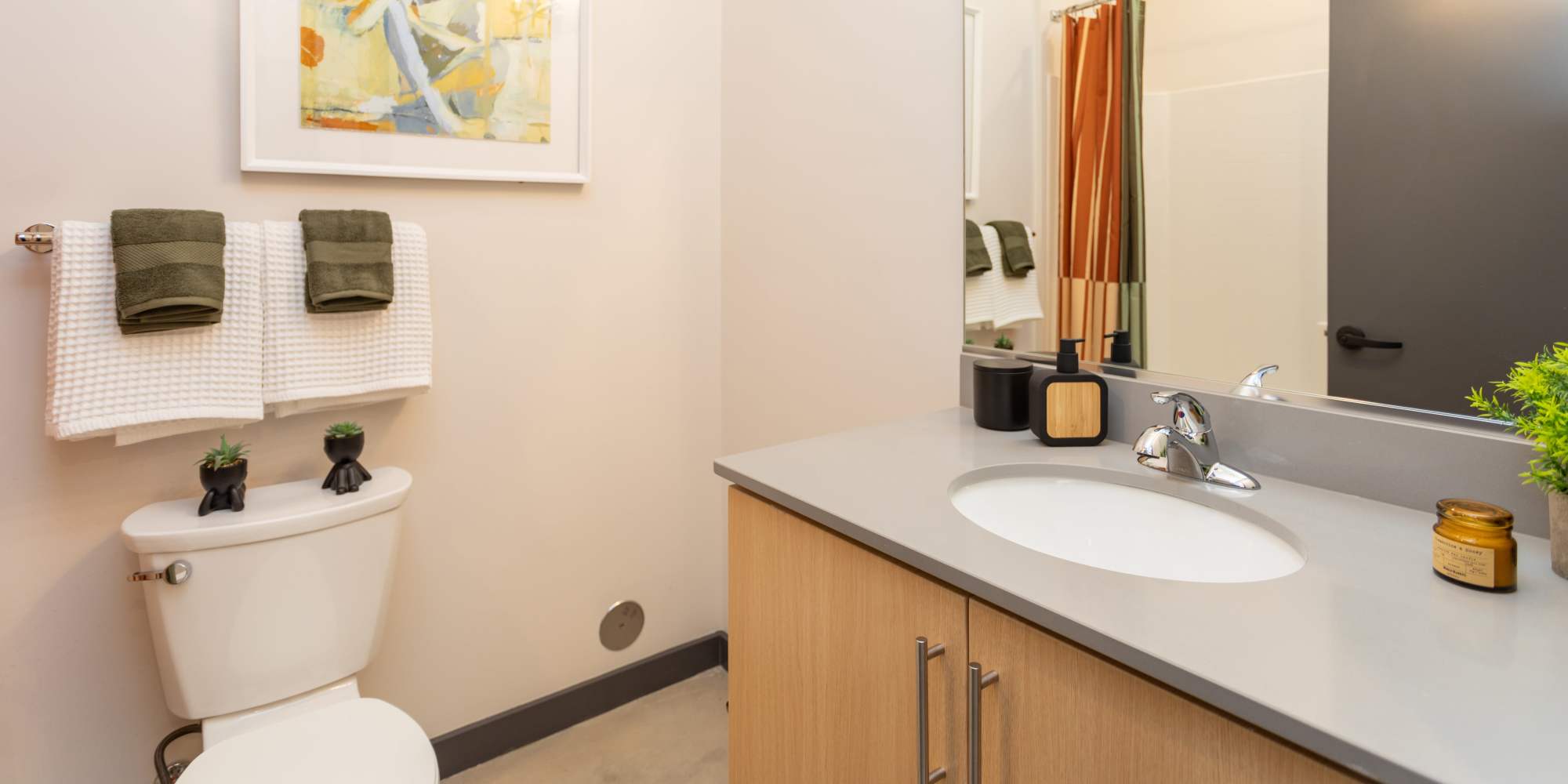 Apartment bathroom at Mojud Lofts in Greensboro, North Carolina