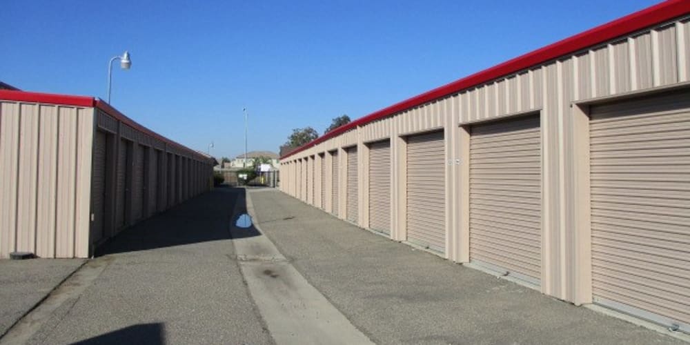 Outdoor storage units at StorQuest Self Storage in Ripon, California