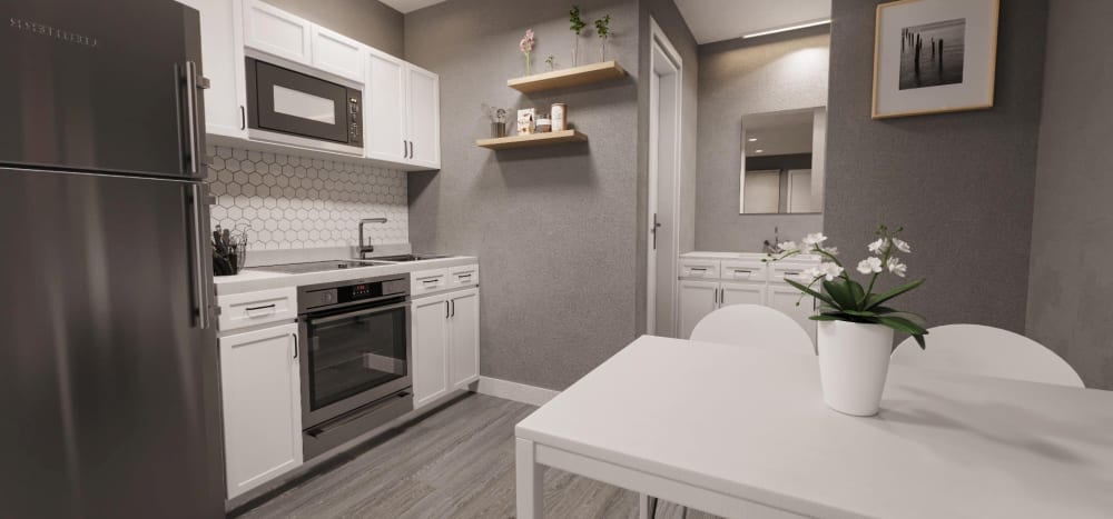 Rendering of modern kitchen at Cascade Ridge in Tacoma, Washington