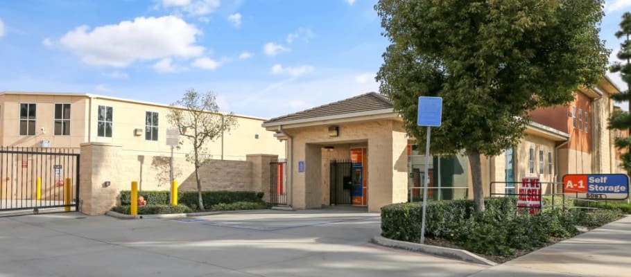 Front sign and our building at A-1 Self Storage in Cypress, California