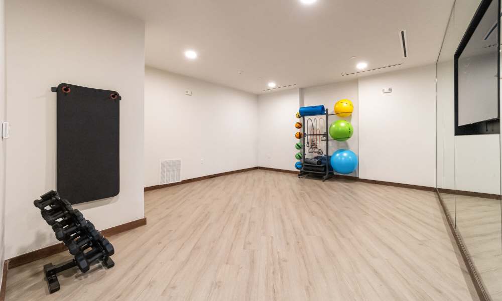 Exercise room for the residents at Main and Mill in Lewisville,Texas