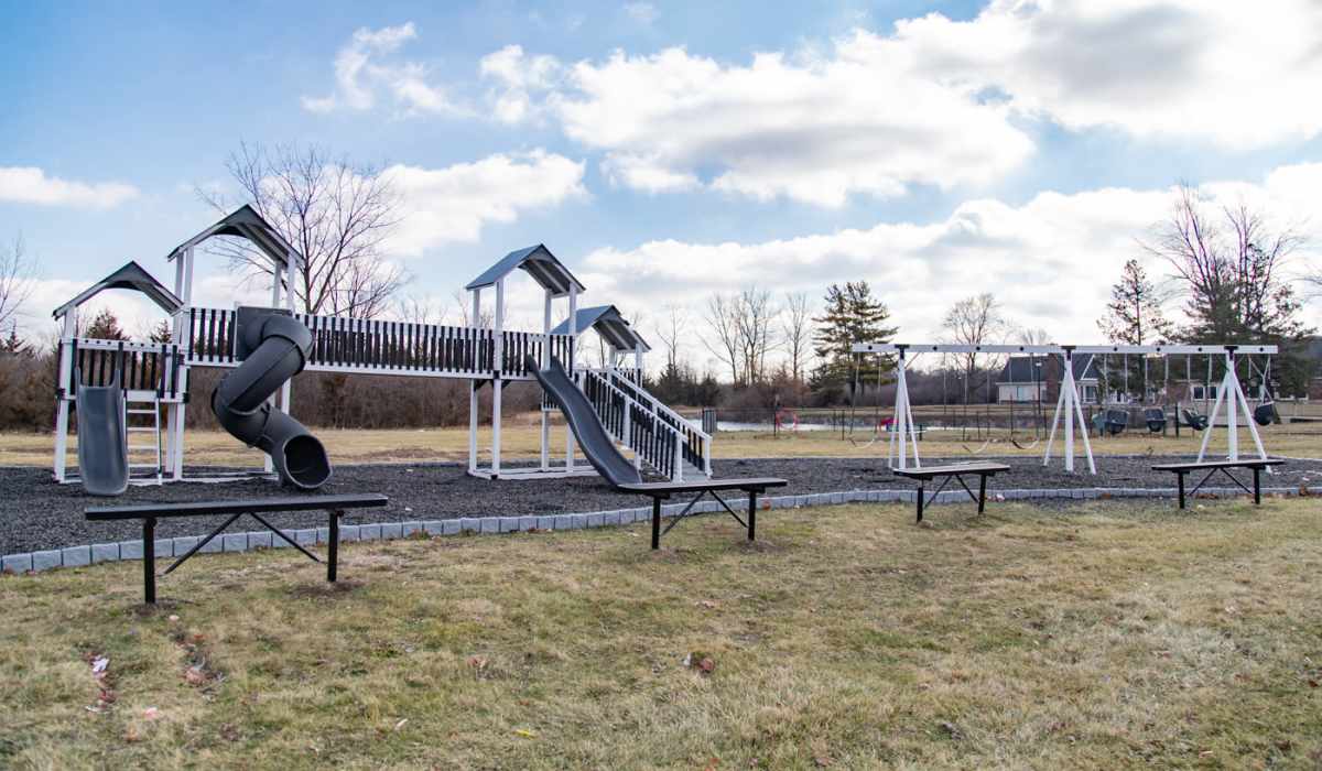 Playground with slides and swings at Warren Harbor in Indianapolis, Indiana