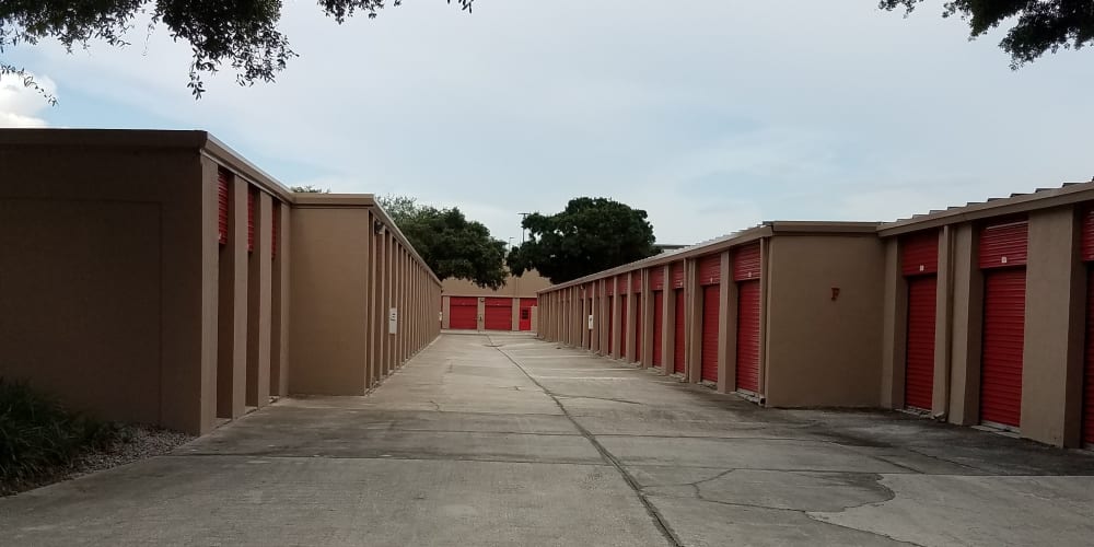 Outdoor storage units at StorQuest Self Storage in Tampa, Florida