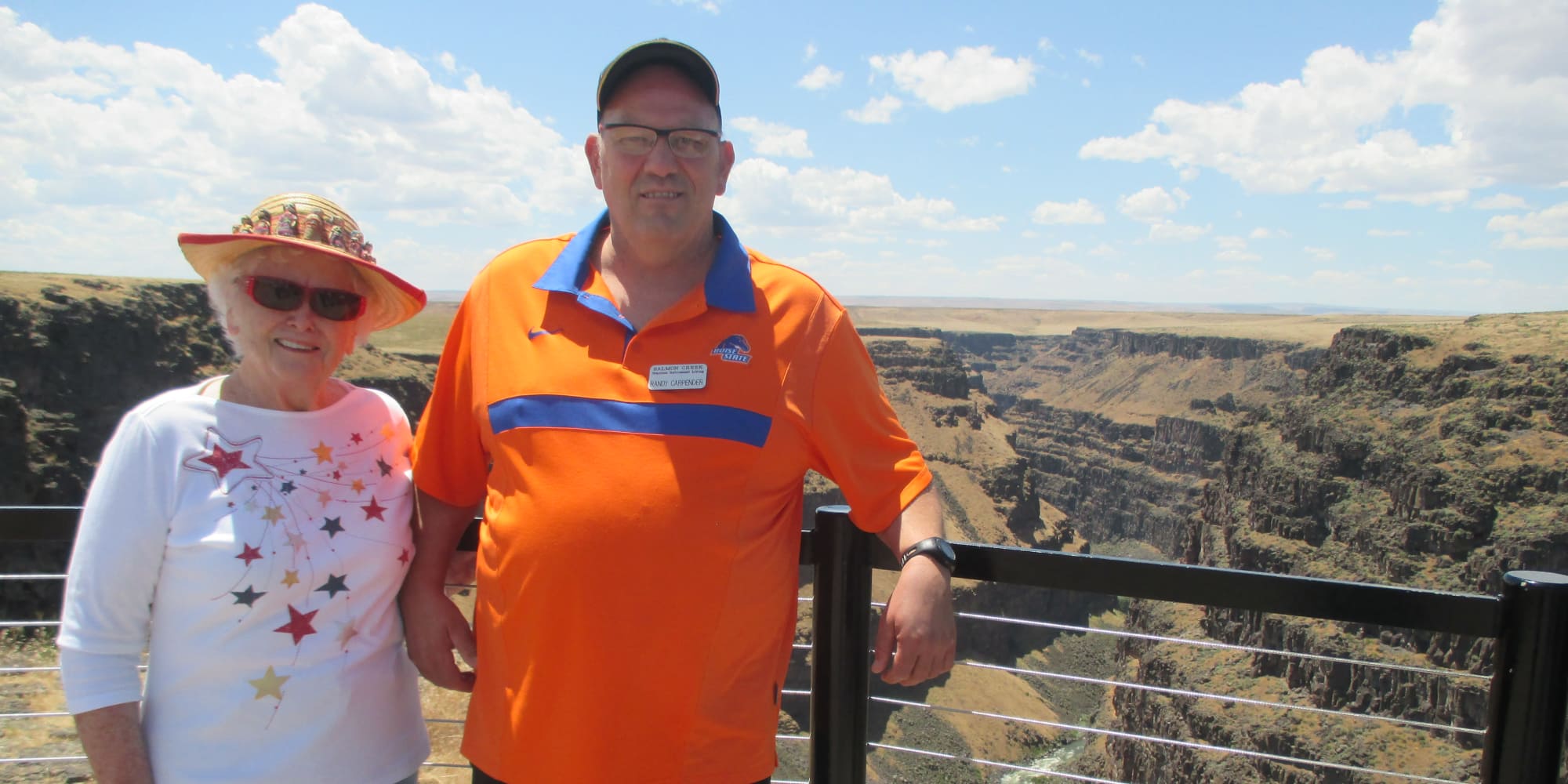 Two residents from Salmon Creek in Boise, Idaho in front of a canyon
