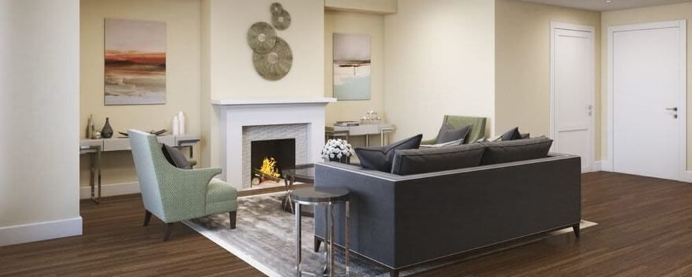 Living room in a senior apartment at The Springs at Lake Oswego in Lake Oswego, Oregon