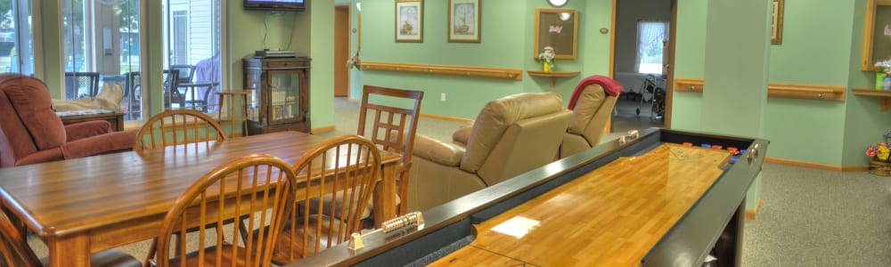 Shuffleboard table for residents of The Residences on Forest Lane in Montello, Wisconsin