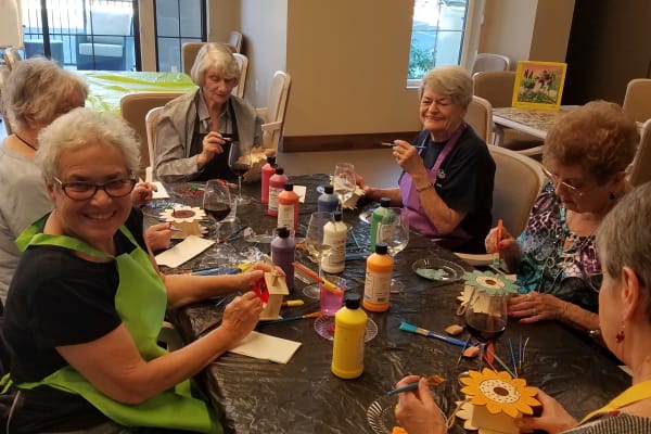 Residents making crafts at Merrill Gardens at Rancho Cucamonga in Rancho Cucamonga, California. 