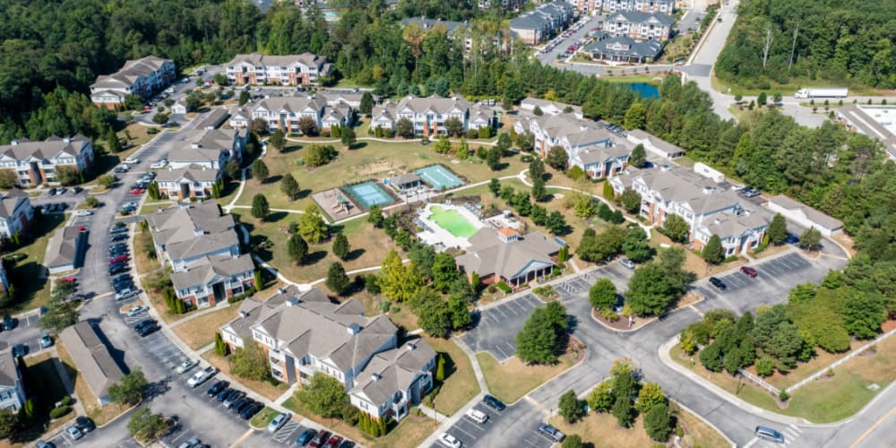 Drone view of neighborhood near River Forest in Chester, Virginia