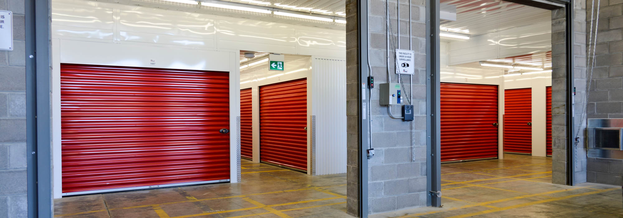 Large loading bay doors to interior storage units at Apple Self Storage - Mississauga - Meadowvale in Mississauga, Ontario