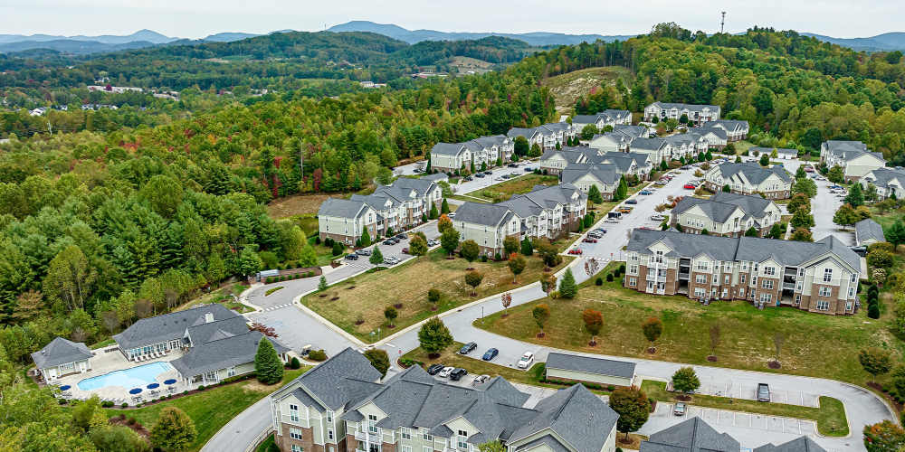 Drone shot of the property at Ballantyne Commons of Hendersonville in Hendersonville, North Carolina