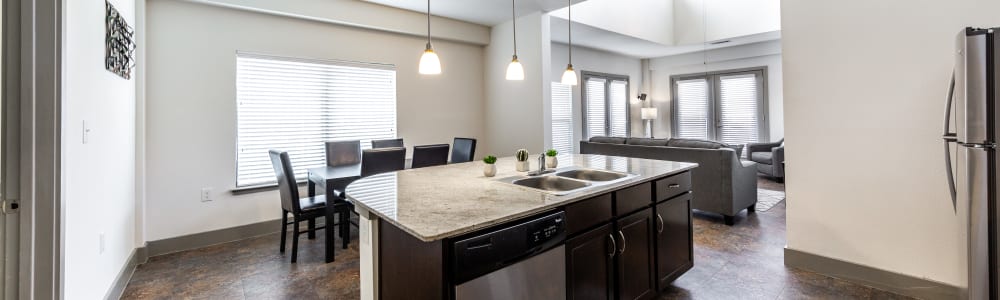 Kitchen island at Regents West at 26th in Austin, Texas